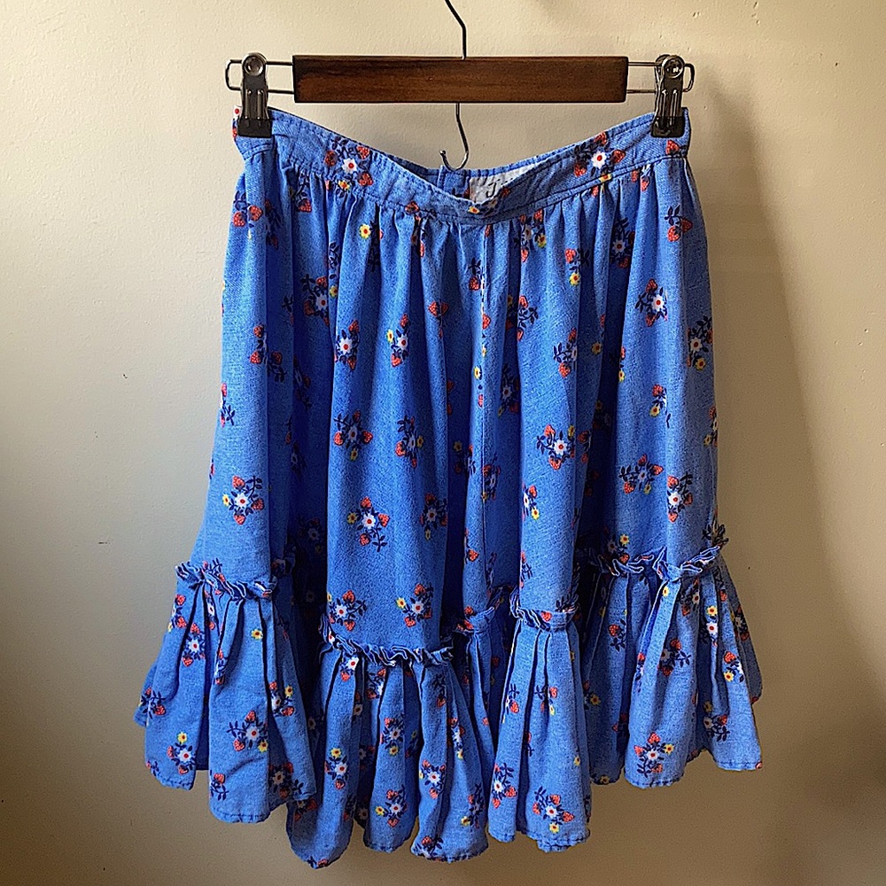 Vintage Strawberry Floral Print Ruffle Circle Skirt